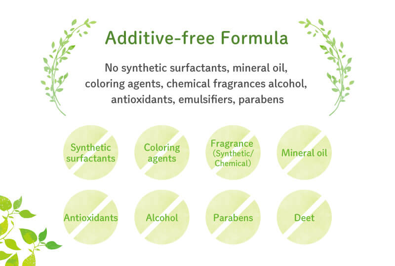 Additive-free Formula No synthetic surfactants, mineral oil, coloring agents, chemical fragrances alcohol, antioxidants, emulsifiers, parabens